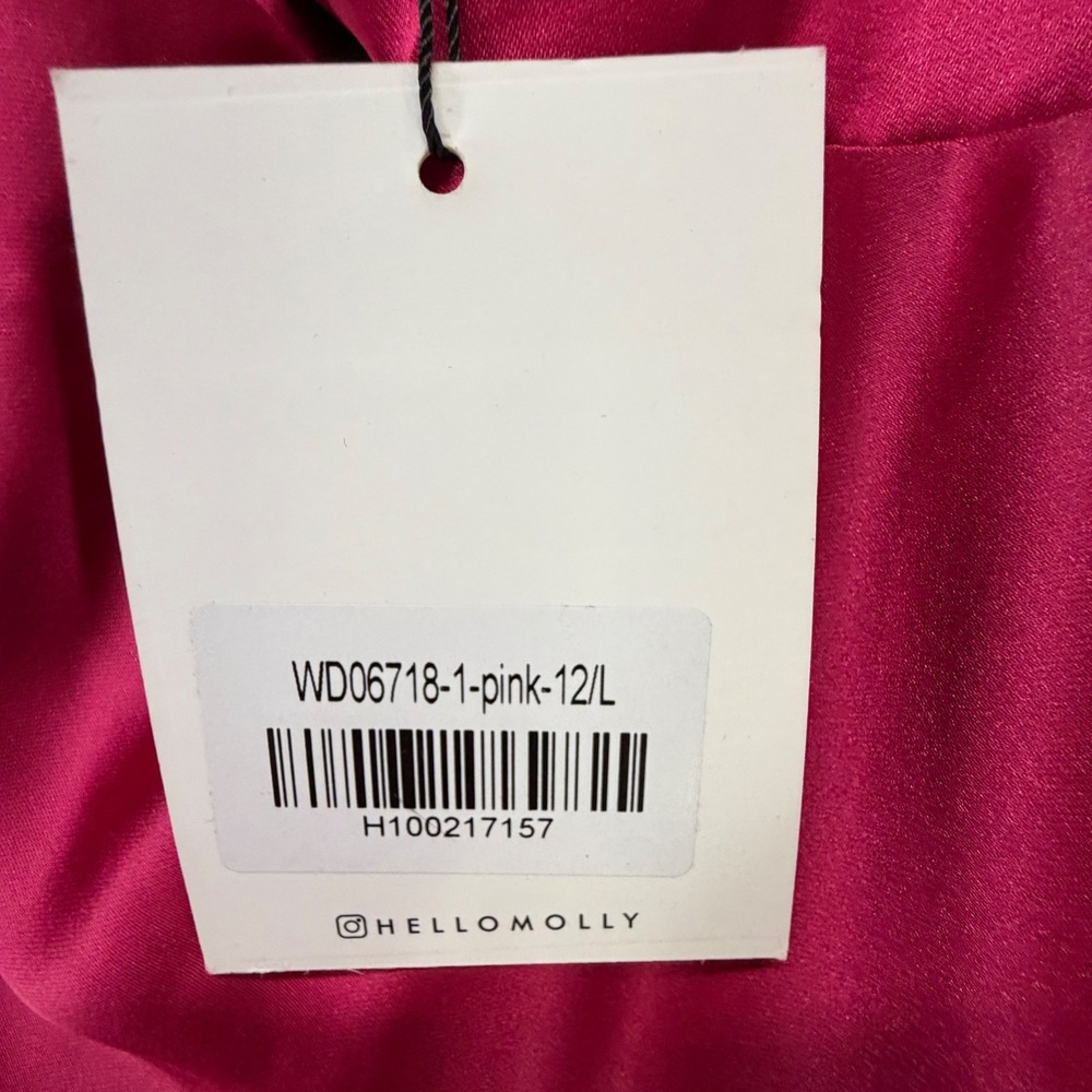 Hello Molly Shine Of Pearls Satin Maxi Dress Womens L Pink Off Shoulder Formal - Picture 12 of 16